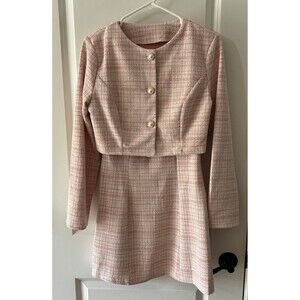 SHEIN Women’s Size M Pink Print Dress W/ Cropped Matching Pearl Button Blazer